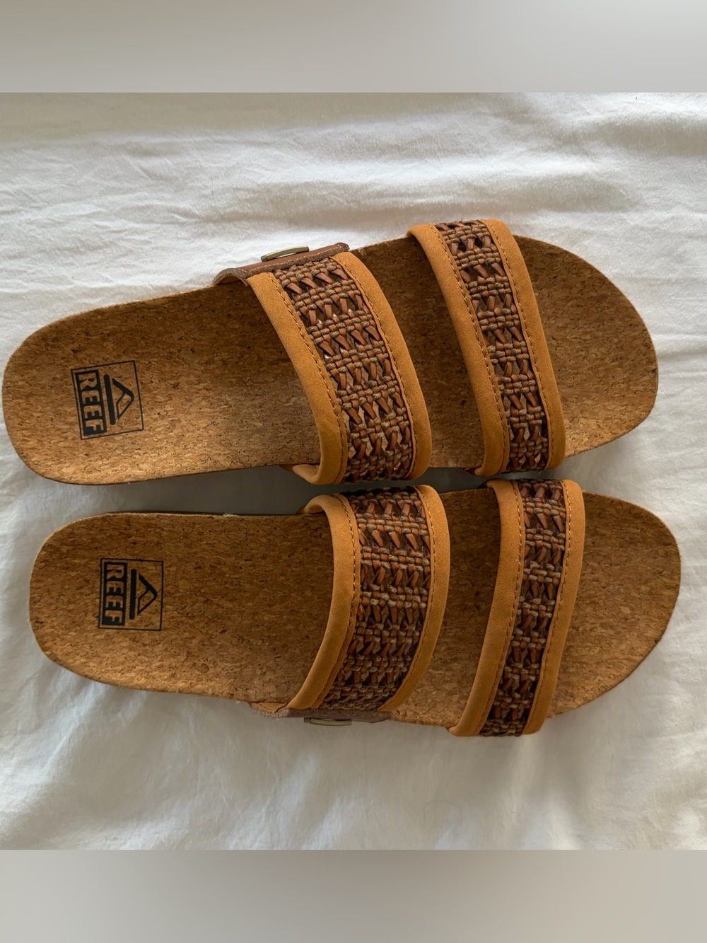 Reef NWOT Woven Vista Women’s Brown Double-Strap Slide Sandals Sz 8 New!
